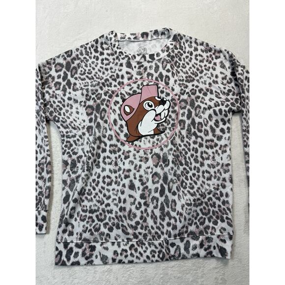 Buc-ee’s Leopard Print Sweatshirt Women’s Medium Pink Cheetah Graphic Pullover - Picture 1 of 5